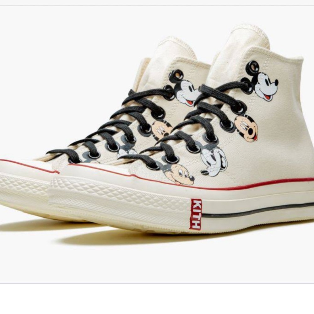 Kith Cream High-Top Sneakers with Black Laces and Red Trim